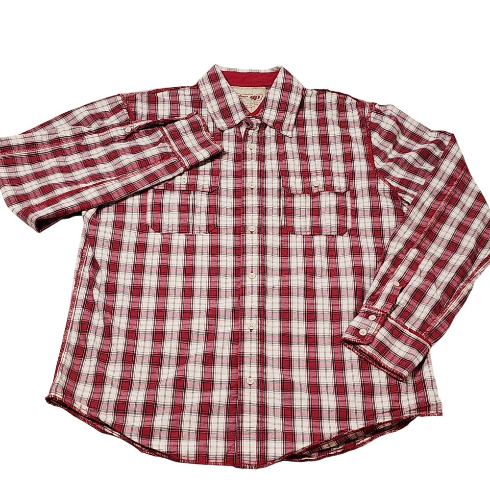 Urban Up Shirt Mens Large Red Plaid Long Sleeve Button Cotton Casual Pockets